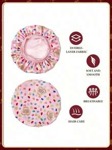 SGIAWETA-X Upgraded Double-Layer Women's Hair Bonnet, Wide Elastic Satin Polka Print Sleep Cap, Soft & Comfortable Daily Home, Sleeping,Valentine's Day-Birthdaygift - 粉色 - 查看 3