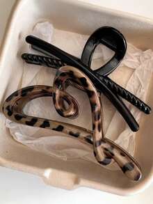 2个/1个女士豹纹鲨鱼心形发夹，优雅简约韩版发饰，百搭日常、休闲、派对、海滩、度假、发型设计、洗头、化妆、时尚穿搭，适合秋冬春夏四季佩戴，优雅发爪夹 - 彩色 - 查看 2