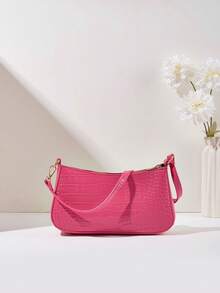 时尚简约单肩腋下法棍包 - 玫紅色 - 查看 8
