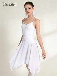 DonsGirl 1pc Women's Romantic & Elegant Ballet Tutu Dress - Modern/Classical Dance Ballet Costume, Theatrical Performance Outfit, Made Of Premium Stretch Mesh And Asymmetrical Flowing Skirt Design - White - View 5