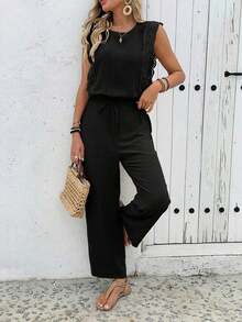 Women's Fashionable Round-Neck Short-Sleeved-Shirt With Side Pocket And Sporty Pants, Spring/Summer Style - 紅色 - 查看 5