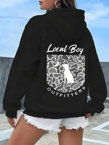 Women's Loose-Fitting Hoodie,Printed Dog Pattern Sweatshirt,Street Style,Cotton,Four Seasons Comfortable. - 黑色 - 查看 2