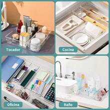 25 PCS Cajas Organizador de Cajón Plástico,Tocador y baño multifuncional en 4 tamaños diferentes,Organizador Apilable de Maquillaje, Separadores De Cajones para Maquillaje, Cocina, Escritorio - Rojo y blanco - Ver 5