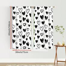 2PCS Love Pattern Curtains, Black And White Design, Pole Pocket Installation, Privacy Protection - Valentine's Day Decoration For Living Room And Bedroom, Versatile Curtains - Multicolor - View 7