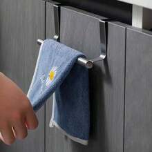1pc/2pcs Stainless Steel Towel Rack, Over The Door Towel Hanger, Kitchen Accessories, Home Organization, No Drilling Cabinet Cloth Hanging Rack, Single Bar Kitchen Towel Holder, Kitchen Accessories, Kitchen Storage, Kitchen Accessories Home - Multicolor - View 7
