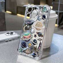 1pcs Sparkling Planet Galaxy Design Phone Case Compatible with Apple Phone17ProMax 16 15 14Plus 11 12 13 ProMax  Antidrop Phone Case, Camera Protection Phone Case, Funky, Girlish Style, Stunning, Cute, Can Be Given To Friends, You Can Give It To Yourself - Plateado - Ver 5