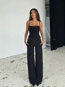Women's Lace Sleeveless Slim Fit Fitted Tank Top With Thin Straps And Lace Trim Detail Perfect For Going Out Party Tops And Casual Summer Wear - 黑色 - 查看 4