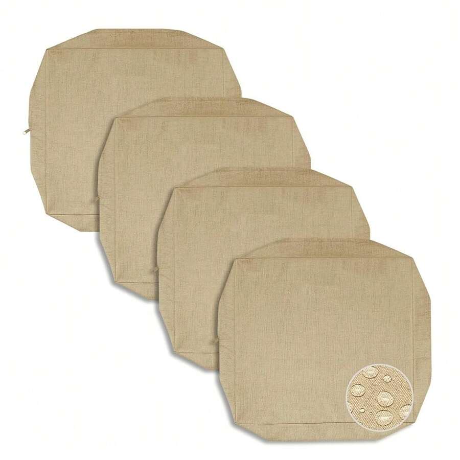 Waterproof Outdoor Cushion Covers Replacement For Patio Furniture Chair Seat Cushion Covers 24x24 Inch For Outdoor Furniture Garden Backyard With Zipper, 4 Pack SLIPCOVERS ONLY, Camel - 駝色 - 查看 1