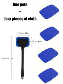 耐用长柄汽车挡风玻璃清洁器 - 轻松保护和抛光玻璃，包含 4 块替换布