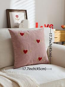 1 pièce Housse de coussin brodée en forme de lettre d'amour rose pour la Saint-Valentin, housse de coussin décorative en forme de cœur, convient pour la décoration intérieure, housse de coussin décorative pour le printemps/été, insert de coussin non inclus - Rose bonbon - Voir 4