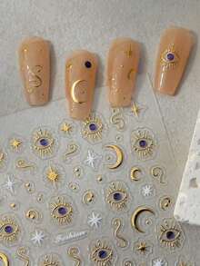 1PC 5D Embossed Gold Eyes Nail Stickers For Nails Art Sun Star Nail Art Decals Snake Nails Stickers 5D Self-Adhesive Manicure Supplies Charm For Women Girls Kid Nails Decorations Accessories