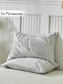 2pcs Leaf Pattern Tufted Polyester Pillowcase, Modern Farmhouse Style, Suitable For All Seasons, Soft & Breathable, Machine Washable (Pillow Insert Not Included) - Light Grey - View 1