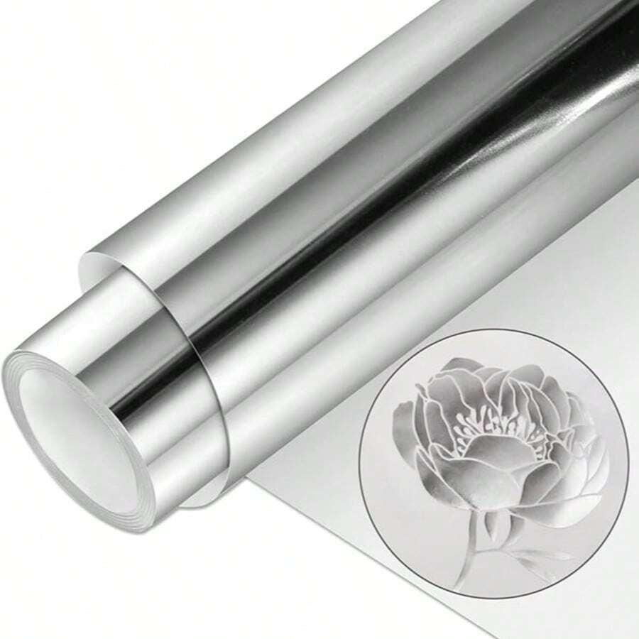 1 Rolle 12"x6' Spiegel Silber Hartmetall HT-V Vinyl Plotterfolie - Hochglanz Metallic Wärmeübertragungsvinyl für DIY T-Shirts, Taschen & Kleidung - Futuristischer Chrome-Effekt - Silber - Übersicht 1