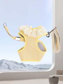 1 Set/2 Pcs (Harness + Leash) Pet Supplies Dog/Cat Leash, Soft & Cute/Plaid/Lace Trim/Solid Color Pendant Design Harness Set, Anti-Escape, Adjustable, For Cats & Dogs - Multicolor - View 7