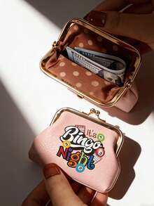 宾果之夜主题复古按扣皮革零钱包，女士短款PU复古纽扣钱包零钱包，带金属吻锁，小巧便携，可作连帽衫口袋/迷你斜挎包使用，糖果色零钱包可装硬币、珠宝和耳机，色彩鲜艳活泼，是派对的完美之选 - 彩色 - 查看 3