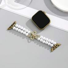 1pc Women's Handmade Beaded Stainless Steel Watch Band Strap Fits 38/40/41/S10-42mm 42/44/45/46/49mm For Apple Watch Ultra/SE/8/7/6/5/4/3/2/1 - Gold - View 3