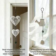 复古北欧风铁艺风铃，镂空心形花园庭院装饰，幼儿园铃铛挂饰 - 白色 - 查看 6