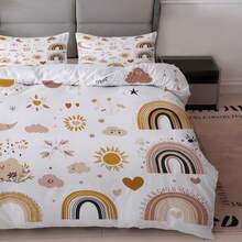 Healing Sun, Moon & Cloud Bedding Set (1 Duvet Cover + 2 Pillow Shams), Soft Muted Tone Girly Duvet Cover - Multicolor - View 2