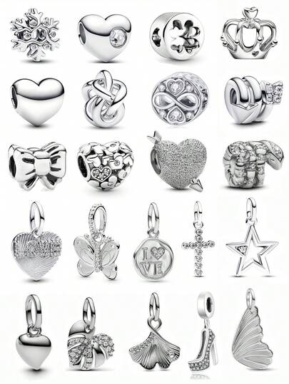 1件时尚闪亮心形皇冠、星形蝴蝶结、十字架吊坠、高跟鞋、吊坠装饰珠子，女士手链手镯DIY珠宝制作及日常穿搭搭配饰品，适合女孩佩戴