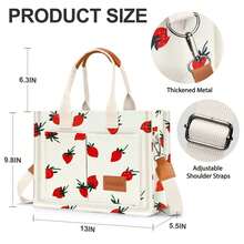Canvas Tote Bag For Women With Pockets Crossbody Bag Tote Shoulder Handbags Casual Work Bags Everything Tote Bag - 白底新草莓 - 查看 4