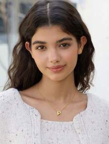 Hatastic 1 件时尚创意亮面铜 A-Z 英文首字母穿孔吊坠不锈钢珠链多层项链，女士日常休闲装个性多层项链锁骨链 - 金色夾珠鏈 - 查看 8