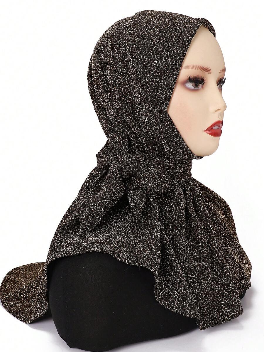 New Arrival Spring/Summer Luxurious Gold Fashionable Women's Convenient Elastic Breathable Shiny Fabric Modest Hijabi Muslim Headscarf + Ties - Multicolor - View 1