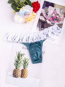 3-Piece Men's Thong, Glossy And Sexy Silky Thong Underwear, Lace Stitching, Suitable For Daily Use In All Seasons And Special Periods - 混合色 - 查看 3