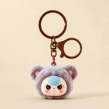 1pc Flocked Bear Head Cute Keychain, Cartoon Mini Backpack Pendant, Creative Fashion Accessory, Thoughtful Adult Small Gift