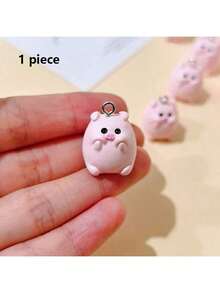 1/6pcs Cute Cartoon Pink Pig Resin Pendant, Animal Earring Charm, Jewelry Making Accessory, Suitable For Earrings, Necklaces, Bags And Keychains