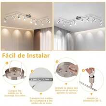 Kit de iluminación de riel, iluminación puntual de techo de 4 vías negra, cabezal de luz giratorio flexible, luz de riel (bombilla no incluida 4 luz, negro) - 8 luz-Níquel - Ver 5