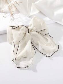 1Pc Women's Large Faux Pearl Ribbon Bow Metal Hair Clip, Cute Non-Slip Side Clip, Winter Hair Accessory, Daily School Party Dating Outfit Matching Headpiece - 白色 - 查看 3