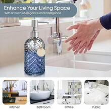 Gem-Patterned Glass Soap Dispenser With Rust Proof Stainless Steel Pump-13 Oz Liquid Hand Soap Dispenser For Kitchen & Bathroom,Great For Lotions, Essential Oil, Liquid Soaps-Gray - 寶石灰 - 查看 6