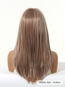 18英寸金色假发，女士自然逼真合成假发，带刘海，中长直发，适合日常佩戴和派对场合 - 彩色 - 查看 2