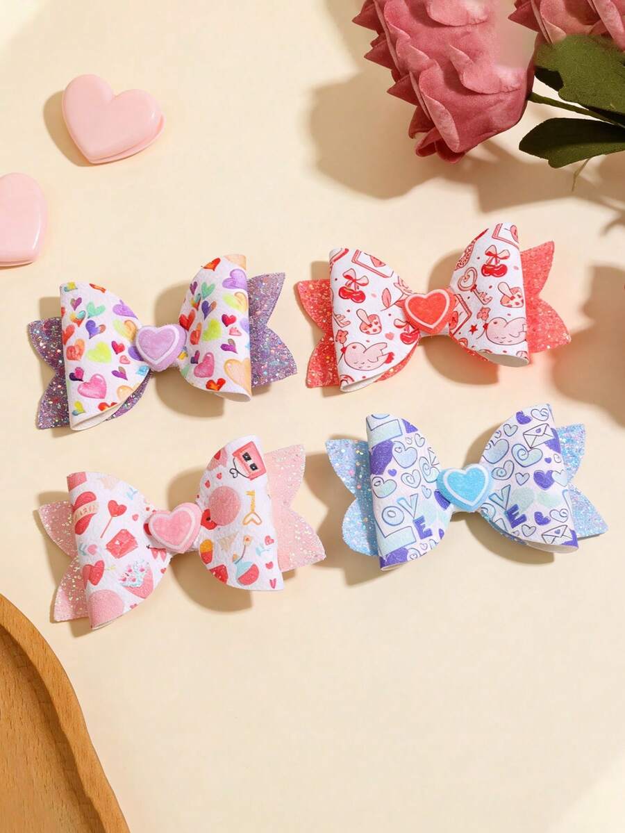 1 قطعة مشبك شعر بشكل فراشة ملون بالأرجواني والوردي والأزرق والأحمر بمناسبة عيد الحب، إكسسوار شعر لعيد الطفل - واحد - مشاهدة 1