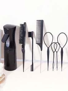 8件套专业美发工具套装，包含染发瓶、编发圈、尖尾梳、蓬松梳、发际线定型梳，适用于所有发质和发型，美发工具套装 - 彩色 - 查看 2