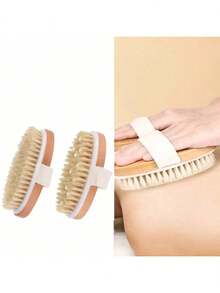 1 pieza Cepillo exfoliante corporal de cerdas naturales, mango de madera, cepillo suave de SPA para hombres y mujeres, uso en seco y húmedo - Multicolor - Ver 4