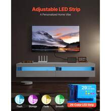 Floating TV Stand, 71 In Wall Mount Entertainment Center With Power Outlet & LED Lights, Modern Floating TV Shelf With 2 Drawers & Storage Cabinet For DVD Player, Cable Box, Game Console, White - 美規A型插(110-127V) - 查看 4