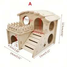 Wooden Hamster Swing Seesaw House, Small Villa Hideout Nest Toy For Hamsters, Gerbils, Parakeets, Pet Exercise Toy Set - Multicolor - View 13