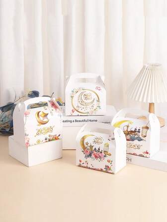 10 piezas, Caja de transporte del Festival de la Luna, Caja de regalo de caramelos para fiesta, Caja de papel pequeña para regalo de compañía del Ramadán, Ramadán Kareem, Decoración de Eid, Ramadán Kareem, Decoración de Eid Al-Fitr, Decoración con forma de mezquita