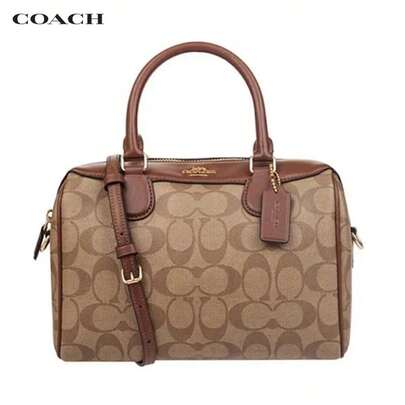  Bolso de mano tipo satchel Boston de Coach Bennett 23 con correa ajustable, de lona recubierta y piel con bloques de color, para mujer, Blanco/Tostado 32203IMDQC, Rosa/Tostado F32203-IMBE5, Tostado F32203-IME74, Marrón/Negro F32203-IMAA8, Gris/Negro F32203-SUDK6