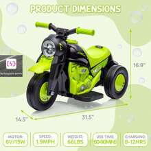 Danolapsi Kids Ride On Bubble Car, 6V Battery Powered Electric Motorcycle Ride On Motorcycle 1.9 MPH Speed W/LED Headlights, Music, Pedal, Forward/Reserve, 3 Wheels Gift For Toddler 3+ Boys Girls - Green - View 3