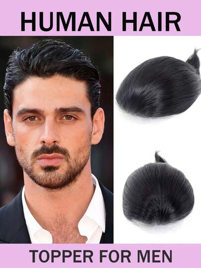 1B 天然 PU 皮革假发，真人发片，男士假发，男士植发系统，V 型超薄贴合，13x18 和 15x20 底座尺寸，男士植入式假发