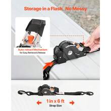 Correas de ratchet retráctiles,1 en x 6 pies, Atar abajo correas con ganchos S, 1200 libras,  resistencia a la rotura, 2 bucles suaves,4 bucles suaves, Atar abajo ratcheting para moverse, remolques, motocicletas, kayaks, techo del coche, 4 paquete - 1 en x 6 pies - Ver 3