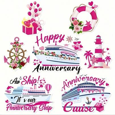 7 件套结婚周年纪念邮轮门磁贴 - 7 套婚礼船舱锚形装饰磁性贴纸，适用于嘉年华派对冰箱、汽车装饰和车库储物柜