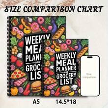 Kế hoạch bữa ăn, Kế hoạch chuẩn bị bữa ăn, Quản lý nhà bếp, Sổ tay lập kế hoạch bữa ăn hàng tuần, Nhật ký thực phẩm, Nhật ký bữa ăn hàng ngày, Danh sách thực đơn, Theo dõi chế độ ăn uống lành mạnh hoặc giảm cân - Nhiều màu - Xem 2