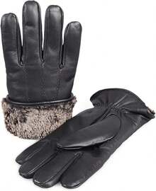 Men's Shearling Lined Leather Gloves – Premium Sheepskin Warm Cold Weather Gloves - 黑色,附按扣 - 查看 2