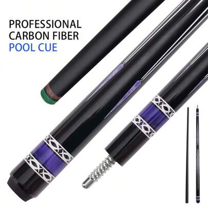1pc Carbon Fiber Pool Cue | 59.84 Inches, 19 Oz, 12mm Tip, Low Deflection Shaft Design, Precision Counterbalance, Blue & White Pattern, Lightweight Grip, High Elasticity, Suitable For Various Pool Games, Perfect Gift For Pool Enthusiasts