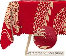 TTQYFNM 70x70inches Dragon Square Tablecloth Traditional Flying Mascot Animal Chinese Dragons Red Gold Table Cloth Waterproof Table Cover For Dining Home Kitchen Restaurant Buffet New Year Party - MàuF - Xem 2