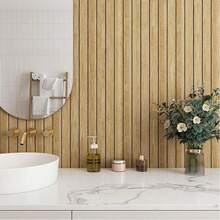 1卷棕色时尚格栅木纹纹理自粘墙纸/撕贴式/防水可移除/卧室/客厅/天花板/办公室/家具/房间装饰/墙面装饰/现代风格/外观精致/乙烯基贴膜 - 摩卡棕 - 查看 6