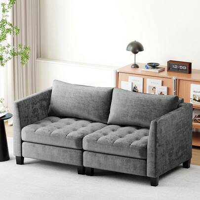  Advwin Loveseat Modular Sofa Modern Sectional Lounge Couch Chenille Grey